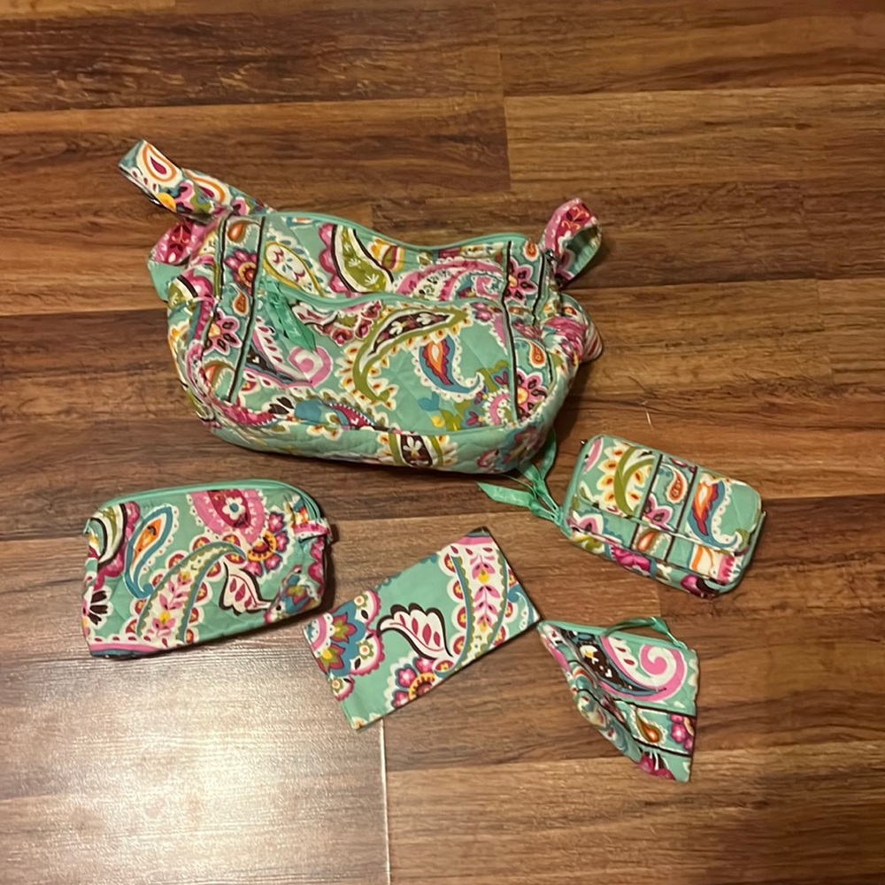 Vera Bradley purse, checkbook cover, wallet, coin purse and makeup bag